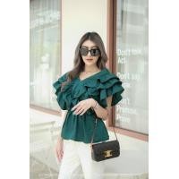 ราคา เสื้อคอวีหน้า วีหลัง ระบายแขน 3ชั้น ขนาดฟรีไซร้ (16218815988)