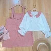 ราคา ส่งฟรี Set 2 ชิ้นเอี๊ยมกระโปรงลูกฟูก พร้อมเสื้อ mintsaruda (20249723765)