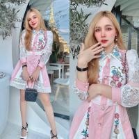 ราคา ป้าย Queen luxuly เดรสยีนส์แขนยาวสีชมพู งานตัดแต่งลูกไม้ผ้าเนื้อดีงานสวย (20714704844)