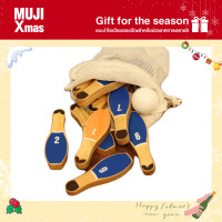 ราคา มูจิ ชุดของเล่นไม้ โบลิ่งฟุตบอล MUJI Wooden Skittles Bowling in a Bag Soccer 11 Pins 1 Ball (20697483129)