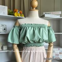 ราคา ปาดไหล่แขนสั้น เสื้อครอปปาดไหล่ ครอปเปิดไหล่ (20560636161)