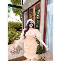 ราคา สาวอวบ เดรสสาวอวบ เดรสขนมสายไหม คอวี แต่งระบาย ฟรุ้งฟริ้ง อก 38 40 42 44 46 (19871072847)