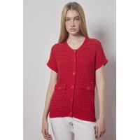 ราคา ESPADA เสื้อคาร์ดิแกนผ้าบูเคล ผู้หญิง สีแดง Short Sleeve Boucle Cardigan 04822 (21117061294)