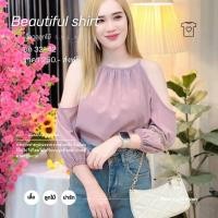 ราคา ด่วนพิเศษ พร้อมส่ง เสื้อลูกไม้ลายฉลุ น่ารักๆ รุ่น ปาดไหล่สี Recommended (20499926468)