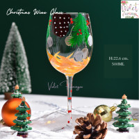 ราคา Violet Flamingo Wonderland Wine Glass แก้วไวน์เพ้นท์ ลายคริสมาสต์ (21019452483)