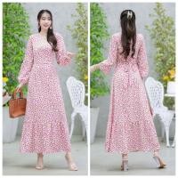 ราคา Maxi Dress ลายดอกเล็กแขนยาวมียางสม๊อคไขว้ด้านหน้า ตัดต่อระบายชาย มีโบว์ผูกเอว มีซิปซ่อนด้านหลัง มีซับใน (20978443259)