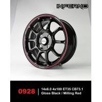 ราคา ล้อแม็ก ขอบ 14 ล้อ INFERNO ขอบ14 สีดำ ขอบแดง กว้าง6 4รู 100 ET35 ราคา 4วง ล้อใหม่ รหัส0928 (20890674087)