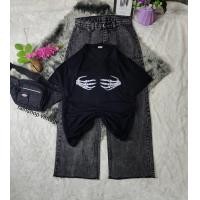 ราคา กางเกงงานป้าย กางเกงยีนส์สีฟอกสโน เสื้อยืด คอกลม สีดำ (14034119820)