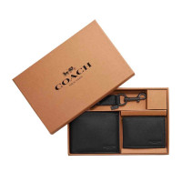 ราคา เซ็ทกระเป๋าสตางค์ชายและพวงกุญแจ COACH แท้ หนังแท้ ในกล่อง Coach สวยหรู COACH 64118 BOXED 3 IN 1 WALLET AND KEYFOB SET Black (20937167691)