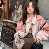 ราคา XIANG NIAN NI Spot แจ็คเก็ตแบบเย็บสำหรับผู้หญิงเสื้อโค้ตหนังสั้นสีชมพูสไตล์อเมริกัน (20221148634)