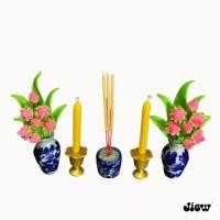 ราคา เซตชุดบูชา ชุดธูปเทียนพร้อมแจกันดอกบัวสีชมพูดินปั้น สูงประมาณ 3 ดินปั้น บูชาสิ่งศักดิ์สิทธิ์ (19515607932)