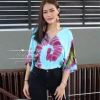 ราคา Style kik V neck shirt style tiedye เสื้อครอปคอวี จั้มเอว เสื้อมัดย้อม (17647733004)