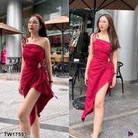 ราคา TW17593 เดรสยาวทรงปาดไหล่ สายเดี่ยวไหล่เดียว (15922257297)