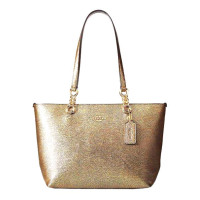 ราคา กระเป๋าถือ Coach แท้ ทรง Tote หนังแท้เมทัลลิคทอง เบา มีซิปปิดด้านบน COACH 37117 SOPHIA SMALL TOTE IN METALLIC PEBBLE LEATHER GOLD สีทอง (20579391989)