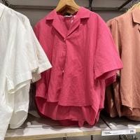 ราคา Uniqlo Youjia Womens 2023 Summer Linen Blended Open Collar Shirt Solid Color Short Sleeve Cotton and Linen Thin Jacket 455752 (20686354316)