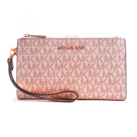 ราคา กระเป๋าสตางค์ Michael Kors แทั มีสายคล้องมือ ช่องเยอะมาก Michael Kors Jet Set Signature Double Zip Phone Wristlet Wallet Rose Gold 35H1RTVW3V (20564020124)