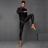 ราคา Rashguards กางเกง เสื้อแขนยาวผู้ชาย Rash ชุดว่ายน้ำการ์ดยาวกางเกงว่ายน้ำชุดว่ายน้ำดำน้ำชุดว่ายน้ำดำน้ำครีมกันแดดป้องกัน UV แมงกะพรุนท่อง Beachwear Black Lycra สีเทาด้าย (3607070038)