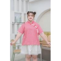 ราคา FN263 เสื้อคอจีนสาวอวบ เสื้อกี่เพ้าสาวอวบอ้วน มี2ขนาด (21254601476)