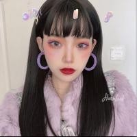 ราคา วิกผมผู้หญิงผมยาวลิซ่าหมวกทรงกลมสีดำหน้าตากลมจำลองสีดำหน้าม้าสีดำยาวตรง (20817806819)