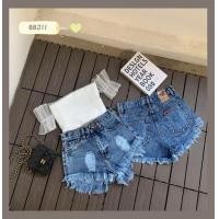 ราคา พร้อมส่ง ขารุ่ยเสมอหู ผ้ายีนส์ไม่ยืดมีไชส์ SMLXL คร้า (19634460979)