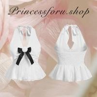 ราคา เสื้อครอป คล้องคอ สีขาว แต่งโบว์ดอกไม้ แฟชั่นเวียดนาม (20878253819)