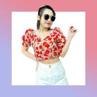 ราคา เสื้อครอป ลายดอก รุ่นพาสเทล แขนตุ๊กตา Freesize (20749389694)