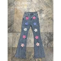 ราคา BTS กางเกงยีนส์ทรงขาม้า ปักดอกไม้3D ปลายขาเพชร (20197532258)