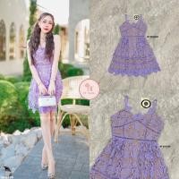ราคา งานป้าย BT Studio เดรสสั้นสายเดี่ยวแต่งลายลูกไม้สีม่วงพาสเทลตีกุ้นเล่นขอบ ปลายชายแต่งปลายหยักตามลายลูกไม้มีซับในสีนู๊ด สายปรับได้จ้าา (19597903232)