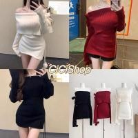 ราคา Cici Z29802 เสื้อเเขนยาวไหมพรมปาดไหล่ ดีเทลเเต่งรูสอดโบว์ด้านข้างของปก แหวกข้างสายผูกตุ้งติ้งน่ารัก สไตล์เกาหลี (21075261628)