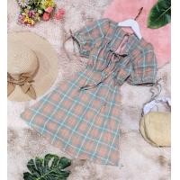 ราคา เดรส ผ้าทอลายสก๊อต สีพาสเทล อก หลัง แขนผูกโบว์ เอวยืดหลัง ยาว 31อก 32 38เอว 22 34สพ 40 (12963162846)