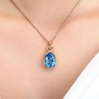 ราคา Real 14K Rose Gold 2 Carats Sapphire Pendant Women Natural Blue Sapphire Gemstone 14K Rose Gold 45cm Necklace Jewelry Pendant (19939947542)