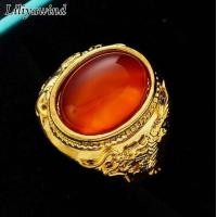 ราคา Liliyawind Gorgeous Plated 18K Gold Domineering Black Red Green Agate Men Rings G1R (1864296487)