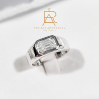 ราคา แหวนเงินแท้ ชุบทองคำขาว แหวนชาย ฝังเพชร Moissanite Emerald cut 1กะรัต (20586174606)