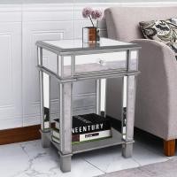 ราคา กระจกโต๊ะกลางโซฟา โต๊ะข้าง โต๊ะข้างเตียง โต๊ะข้าง ทรง สูง Mirrored Bedside Nightstand Side Table Silver Glass End Tables 45x38x64cm Mirrored Side Table with Drawer and Open Shelf for Home Office (2113