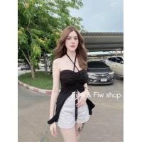 ราคา เสื้อแฟชั่นผู้หญิงรุ่นคล้องคอเกาะอก นางแบบใส่งานจริง ผ้าเรย่อนเกรด220g นุ้มเด้งยืดได้ตามตัว (20038701663)