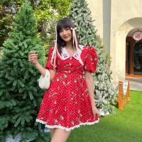 ราคา FLAT2112 FF0638 CHERRY PIE DRESS เดรสคอปก เดรสลายเชอร์รี่ (21115024870)