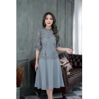 ราคา เดรสออกงาน เดรสลูกไม้เลื่อมแขนพอง คอตั้ง สีเทา ทรงเอ สวยมากค่ะ M 3XL ใส่ได้ทุกสีผิวค่ะ (16259320120)