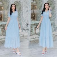 ราคา ป้าย Love lady เดรสยาวคอวี งานลูกไม้ปักฉลุบุซับอย่างดี (20427319746)