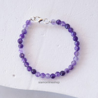 ราคา สร้อยข้อมือหิน อเมทิสต์ แท้ กำไลหินนำโชค ขนาด 4 มม แบบเจียเหลี่ยม เลือกขนาดความยาวได้ amethyst by siamonlineshop (20606345391)