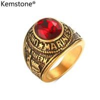 ราคา Kemstone 12 มิลลิเมตรไทเทเนียมผู้ชายแหวนสีแดง Rhinestone คริสตัลนาวิกโยธินแหวนสแตนเลสสำหรับผู้ชาย (417530257)