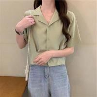 ราคา RF studio ท็อปส์ซู CROP TOPS เสื้อเชิ๊ตแขนสั้นปกฮาวายทรงสั้น เอวจั๊ม เสื้อครอป เอวลอยเกาหลี สไตล์มินิมอลสำหรับผู้หญิง (17383237995)