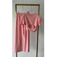 ราคา พร้อมส่ง ชุดเข้าเซท เสื้อครอปแขนสั้น เสื้อเว้าหลัง กางเกงขายาวเอวสม็อค งานป้ายvshop (18159645672)