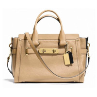 ราคา กระเป๋าถือ Coach แท้ รุ่นหรูที่สุด หนังแท้ หนังนิ่ม มีสายยาว สีหายาก ไซส์ใหญ่ มีหมุดที่ฐาน COACH 34420 SWAGGER 32 IN PEBBLE LEATHER BAG Nude (21087555026)