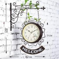 ราคา ยุโรปสไตล์หมุนโลหะสองด้านนาฬิกาโบราณแขวนผนังตกแต่ง Mute สวนกลางแจ้งสถานีติดผนังห้องนั่งเล่นที่แขวนผนังสร้างสรรค์นาฬิกา 45 35 เซนติเมตร INTL (7847659408)
