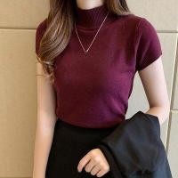 ราคา Shein เสื้อคอเต่า ไหมพรมคอเต่า เสื้อคอเต่า ผญ ผ้าไหมพรมยืด สไตร์สาวเกาหลี แขนสั้น คอกลม 473 (10173908836)