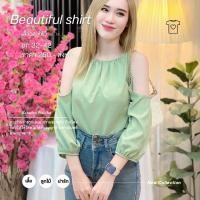 ราคา ด่วนพิเศษ พร้อมส่ง เสื้อลูกไม้ลายฉลุ น่ารักๆ รุ่น ปาดไหล่สี Recommended (20499926469)
