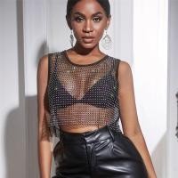 ราคา เสื้อกั๊กผู้หญิงเลื่อมแขนกุดเพชรตกข่ายสำหรับตกปลาคอกลมสีดำสวมหัว (17678533817)