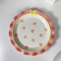 ราคา จานกุหลาบ จานดอกไม้ จานวินเทจ ลายดอกกุหลาบนูน จานลายจุดโบว์ จานสีชมพู ขนาด8นิ้ว (20037103164)