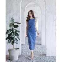 ราคา Lady MADE Kloset เดรสยาวสีน้ำเงิน เดรสคอปาดสีน้ำเงิน เลดี้ เดรสสวย เดรสใส่ทำงาน เดรสใส่ออกงาน LM001 (16422462797)