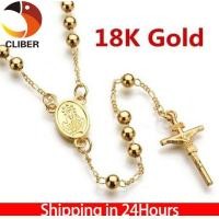 ราคา CLIBER 18K Gold Fashion Cross Rosary Pendant Necklace Jesus Beads Cross Hip Hop Necklace (9449326127)